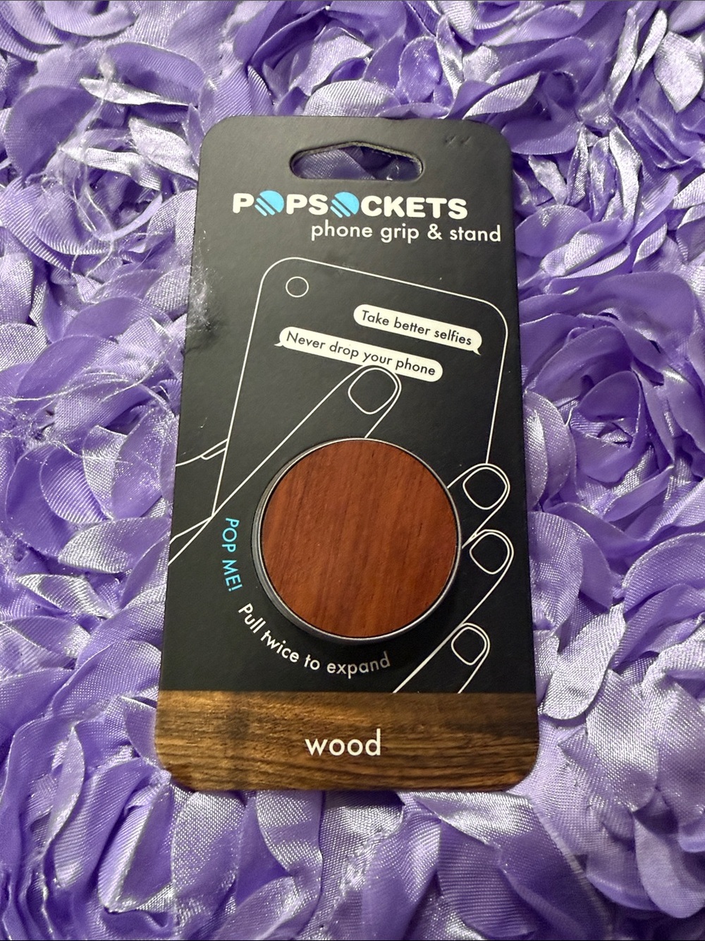 PopSocket Wood Phone Grip & Stand - Brown on Black Card